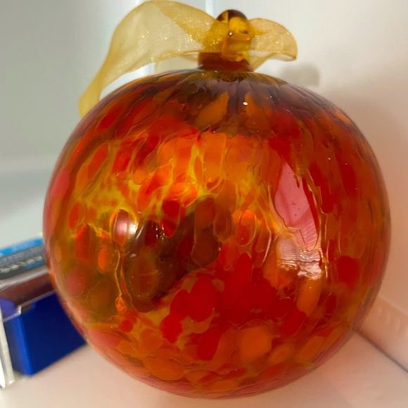 Blown Glass Christmas Ornament Orange Color Beautiful Holiday Gift on the Tree - Picture 1 of 5
